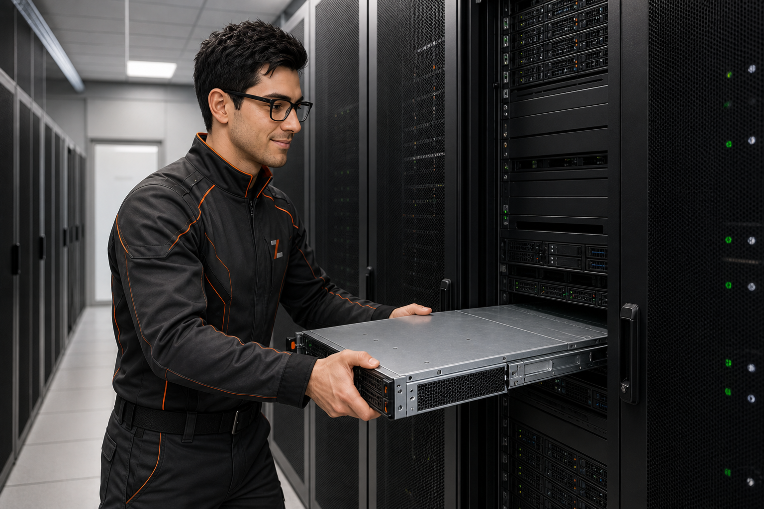 Bytezero zieht in einem Rechenzentrum einen Server aus dem Rack
