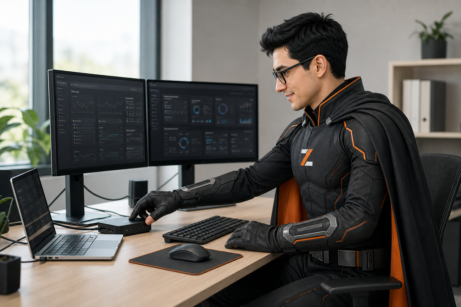 Bytezero richtet einen betreuten IT-Arbeitsplatz mit Notebook und Monitoren ein
