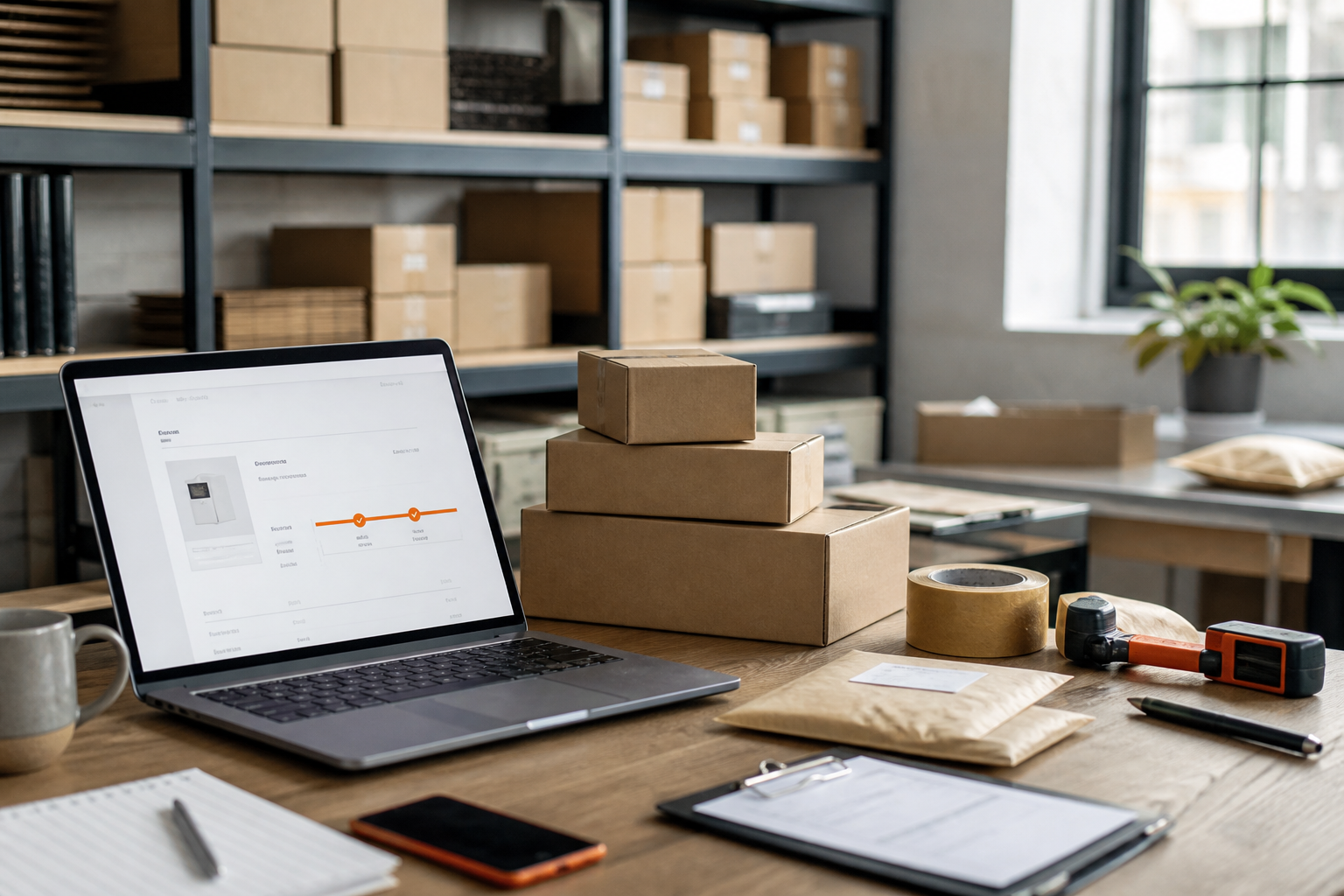 Digitale Handelsplattform mit Warenbestand, Bestellung und Versand