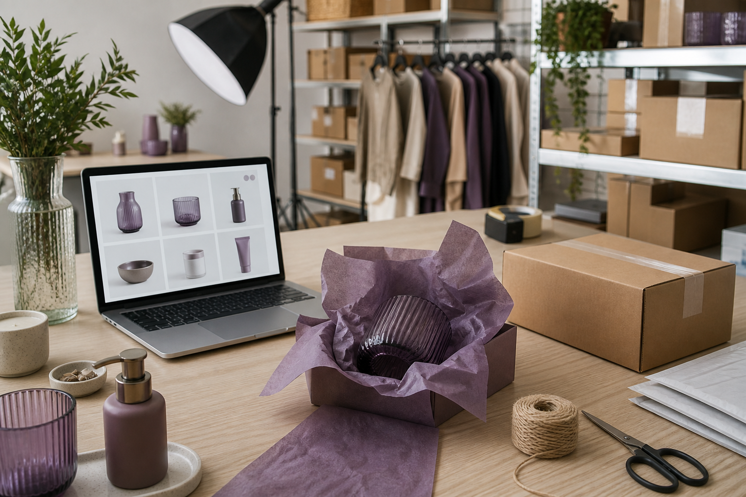 Online angebotene Produkte werden für Verpackung und Versand vorbereitet