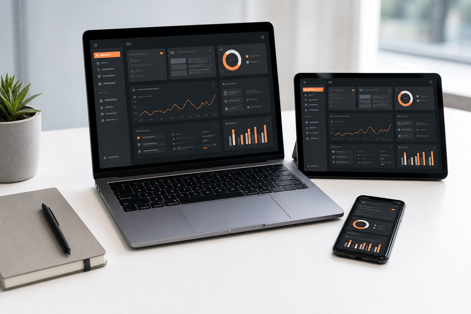 Ein digitales Portal auf Notebook, Tablet und Smartphone